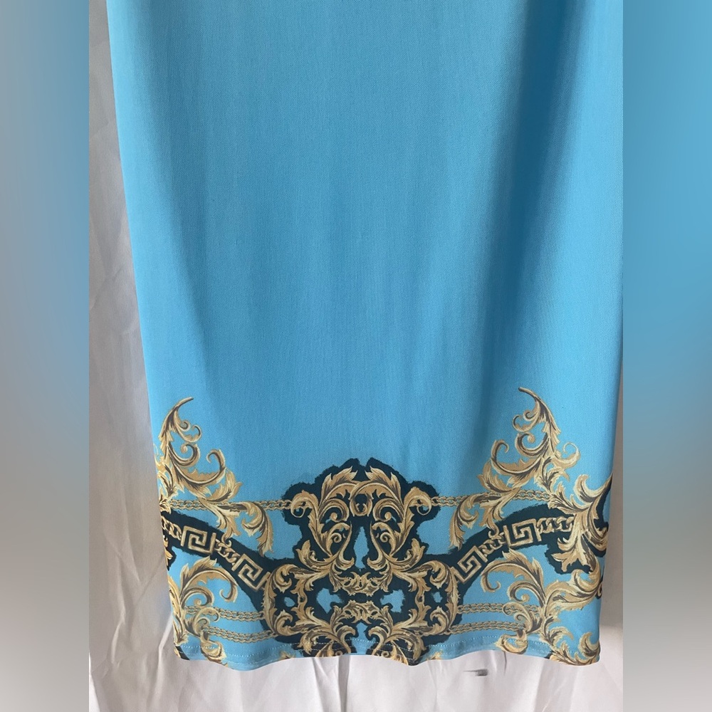 AFRM Blue Dress with Gold Baroque AMINA MESH MIDI - Picture 6 of 11